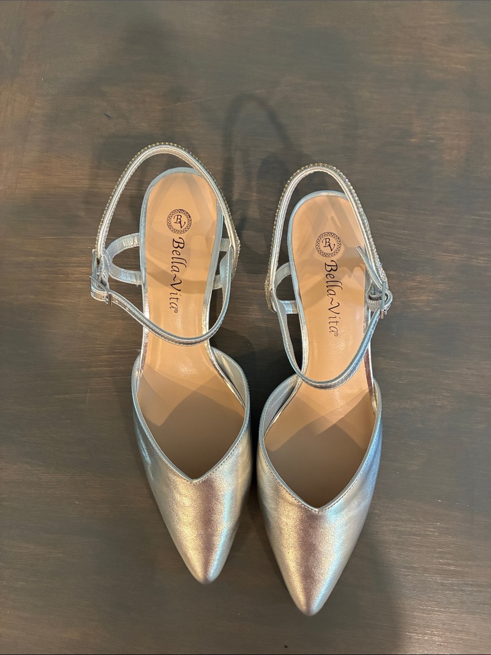 Bella Vita Metallic Silver Pointed Slingback Pumps